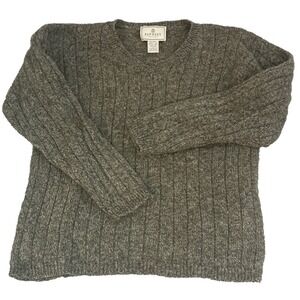 VTG Express Tricot Womens S 100% Wool Green Marl Ribbed Cable Knit Sweater EUC